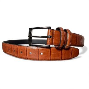 Donald J Trump Signature Croc Embossed Brown Leather Belt Size 36